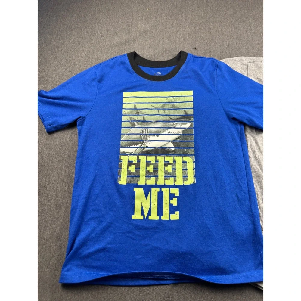 Wonder Nation Boys T-Shirt Bundle Size L 10-12 Husky Shark Blue Gray 2-Pack